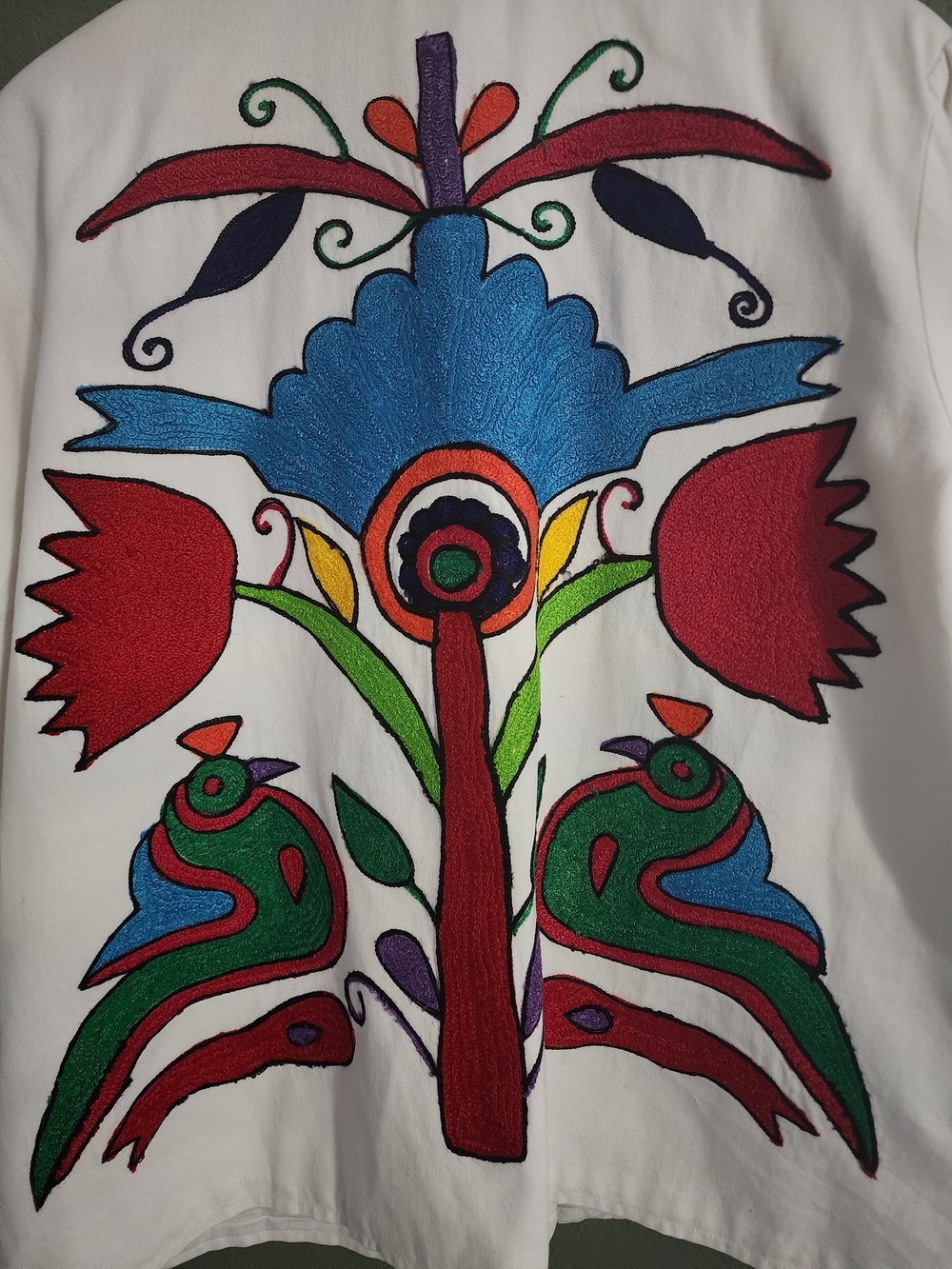 Vintage 90s Coldwater Creek Embroidered Bird Floral Jacket XL Boho Art to Wear - Picture 4 of 9